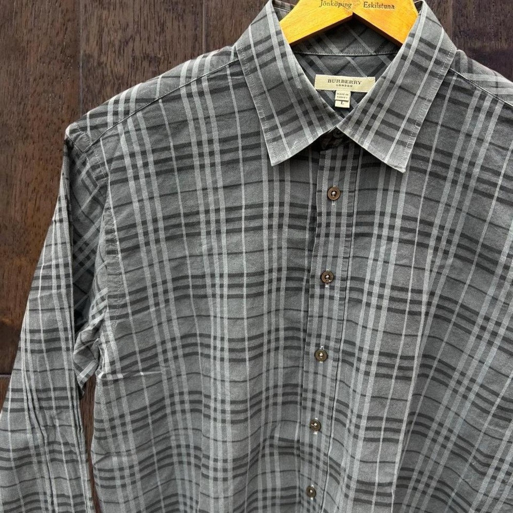 Burberry Novacheck Black / Grey Print Cotton Button Up Men’s Large